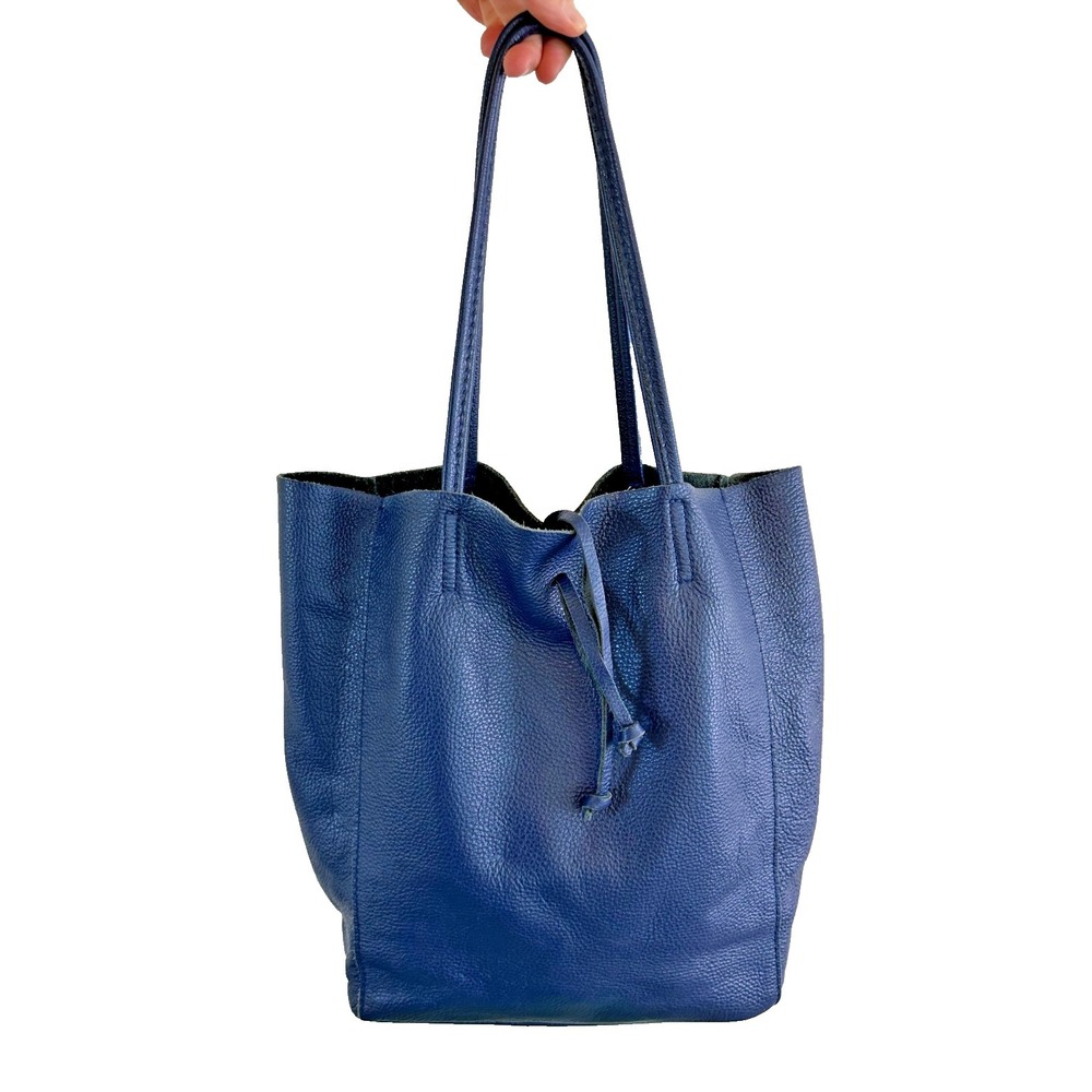 Borse in Pelle Royal Blue Leather Tote Bag Italian Purse Large Made Italy